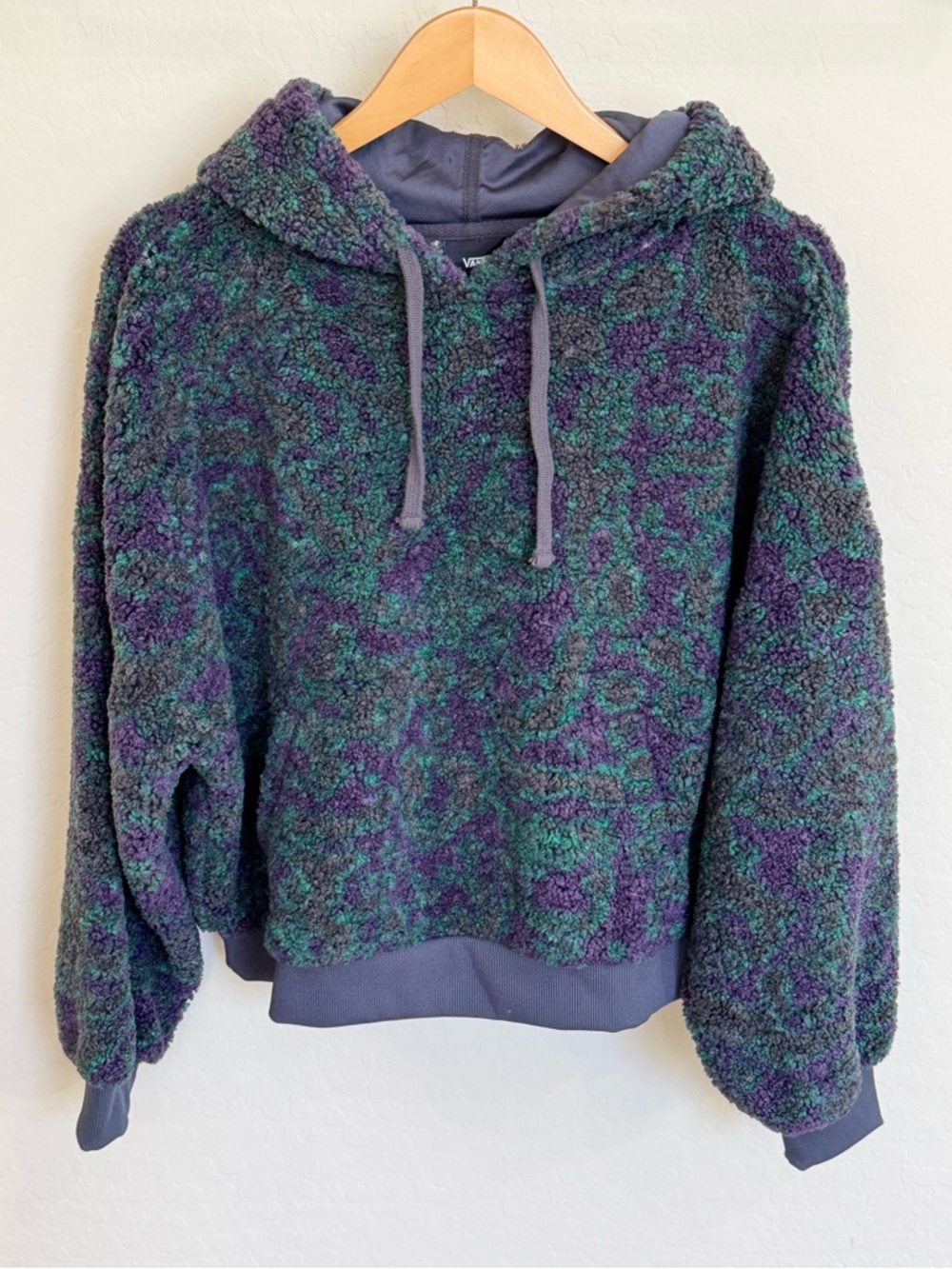 Vans Collett Boucle Loose Pullover Hoodie Asphalt Purple Green Size Medium Y2K